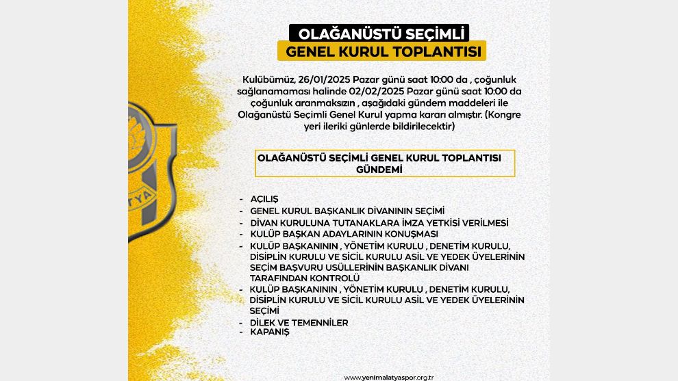 Yeni Malatyaspor’da Olağanüstü Seçimli